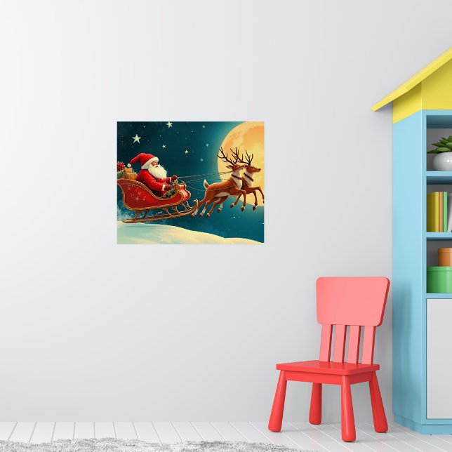Santa Claus in sleigh with reindeer Poster (Nursery 1)