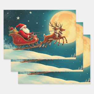 Santa Claus in Sleigh Wrapping Paper Sheet