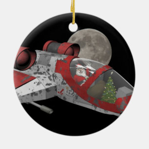 Santa Claus In Spaceship Ceramic Tree Decoration