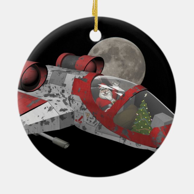 Santa Claus In Spaceship Ceramic Tree Decoration (Back)