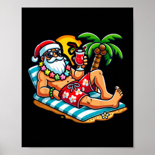 Santa Claus In Swim Trunks Christmas In July Beach Poster