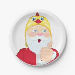 Santa Claus in the rooster hat, thumbs, Christmas Paper Plate