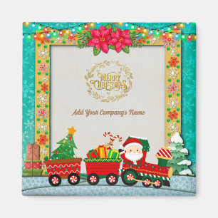 Santa Claus in Train with Gifts and Christmas Tree Magnet