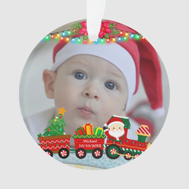 Santa Claus in Train with Gifts and Christmas Tree Ornament (Front)