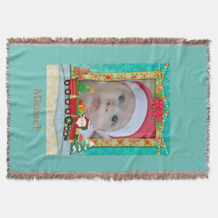 Santa Claus in Train with Gifts and Christmas Tree Throw Blanket