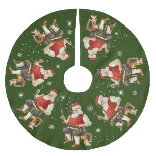 Santa Claus in Workshop Sled Snowflakes   Brushed Polyester Tree Skirt