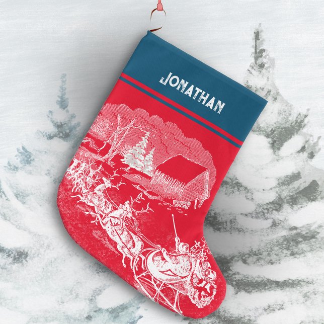 ❄ Santa Claus is Coming Sleigh Reindeers Large Christmas Stocking (Santa Claus is Coming Sleigh Reindeers Large Christmas Stocking ©Susanne Sachers - Sunny Mind Design)