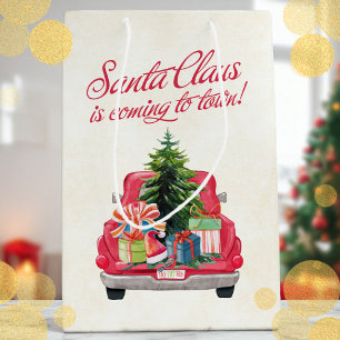 Santa Claus is Coming to Town Red Truck Medium Gift Bag