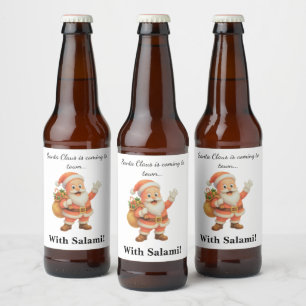 Santa Claus is coming to town.. With Salami! Beer Bottle Label
