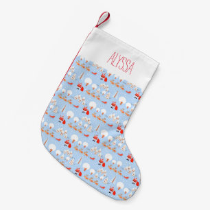 Santa Claus is Coming w Reindeer Name Small Christmas Stocking