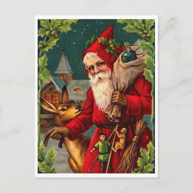Santa Claus is coming with bag full of gifts Postcard (Front)