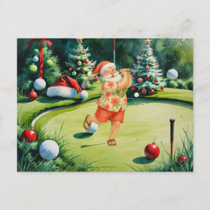 Santa Claus is golfing on putting green Holiday Postcard