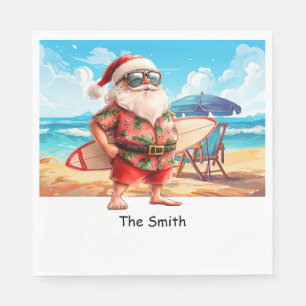 SANTA CLAUS is Surfing Beach Background Napkin