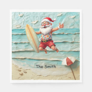 SANTA CLAUS is Surfing Beach Background Napkin