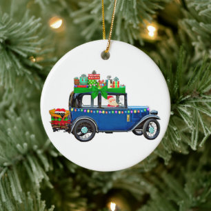 Santa Claus Jalopy Ceramic Tree Decoration