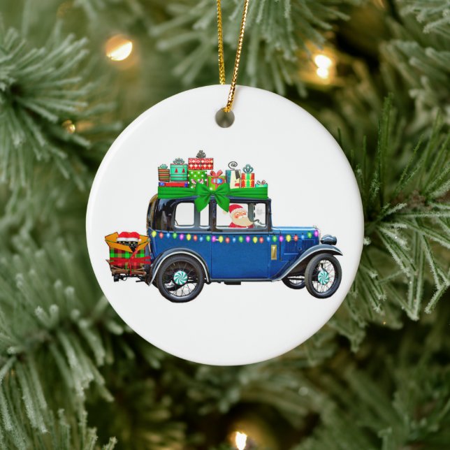 Santa Claus Jalopy Ceramic Tree Decoration (Tree)