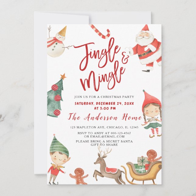 Santa Claus Jingel & Mingle Christmas Party  Invit Invitation (Front)