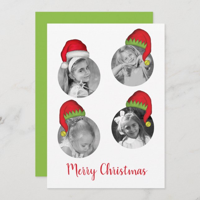 Santa Claus Jolly Elf Christmas Photo Card 4 Photo (Front/Back)