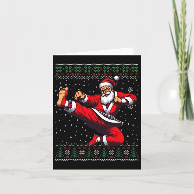 Santa Claus Karate Martial Arts Ugly Christmas Swe Card (Front)
