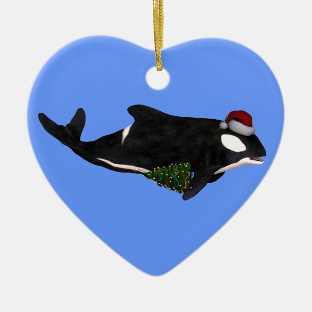 Santa Claus Killer Whale Ceramic Tree Decoration (Front)