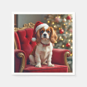Santa Claus King Charles Spaniel On a Red Chair Napkin