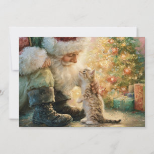 Santa Claus Kitten Cat Christmas Holiday Card