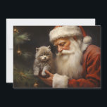 Santa Claus Kitten Cat Merry Christmas Holiday Card<br><div class="desc">Christmas holiday greeting card with a painting of Santa Claus and a cute grey kitten. Personalised on the back with your message and name. Contact me for assistance with your customisation or to request additional matching or coordinating Zazzle products.</div>