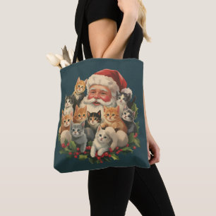 Santa Claus Kittens Christmas Retro 90s Old Cat  Tote Bag