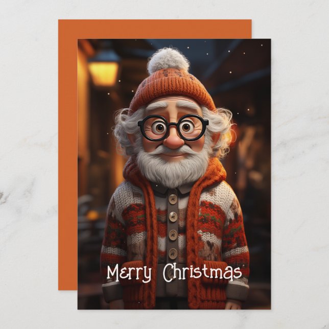 Santa Claus Knitted Sweater Holiday Card (Front/Back)