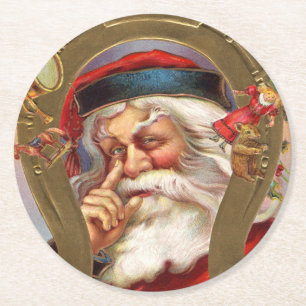 Santa Claus Knows Christmas Round Paper Coaster
