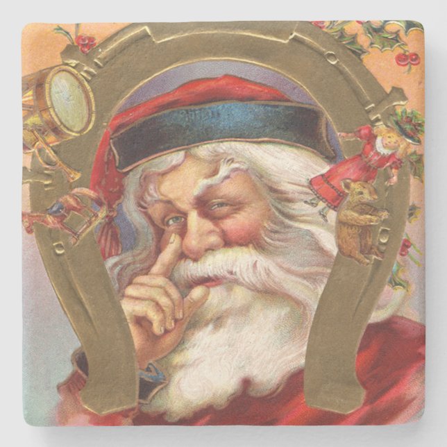 Santa Claus Knows Christmas Stone Coaster (Front)