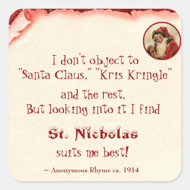 Santa Claus Kris Kringle St. Nicholas Rhyme 1914 Square Sticker (Front)
