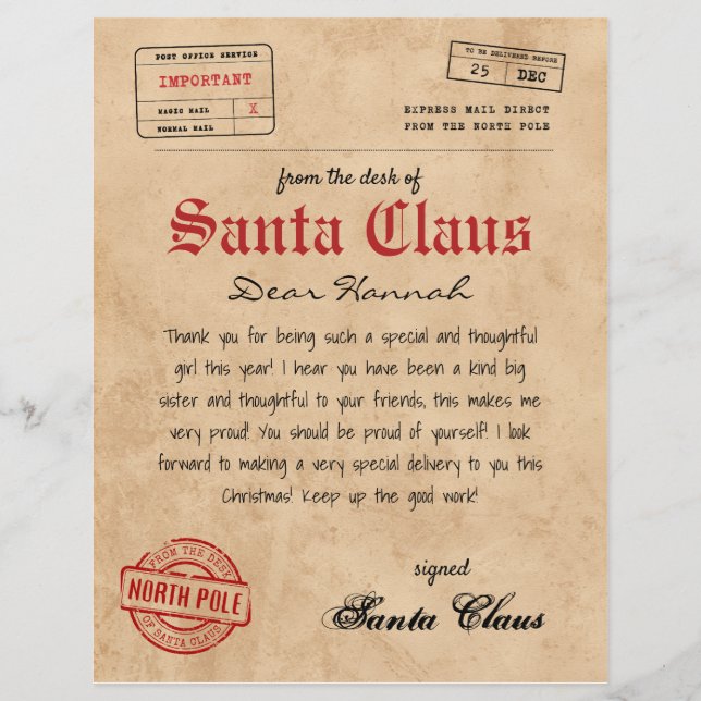 Santa Claus Letter from Santa Vintage Printable (Front)