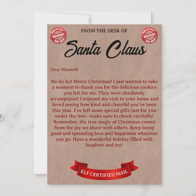 Santa Claus Letter Holiday Card (Front)