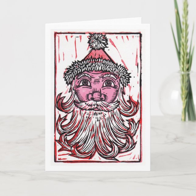 Santa Claus Linocut Art Greeting Card (Front)