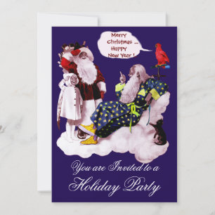 SANTA CLAUS, LITTLE ANGEL & MERLIN Christmas Party Invitation