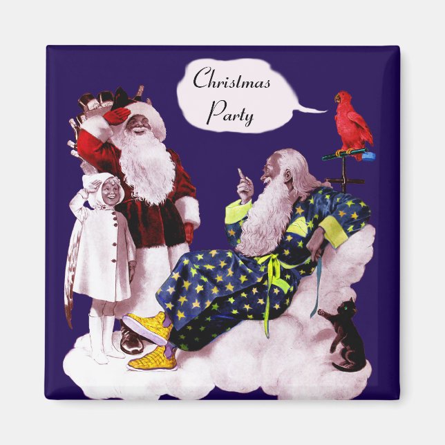 SANTA CLAUS ,LITTLE ANGEL & MERLIN Christmas Party Magnet (Front)