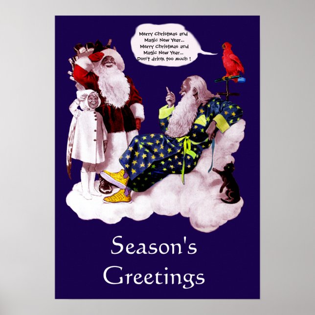 SANTA CLAUS ,LITTLE ANGEL & MERLIN Christmas Party Poster (Front)