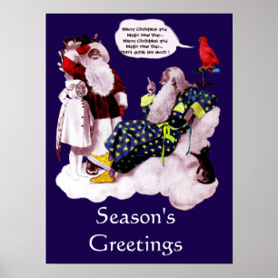 SANTA CLAUS ,LITTLE ANGEL & MERLIN Christmas Party Poster