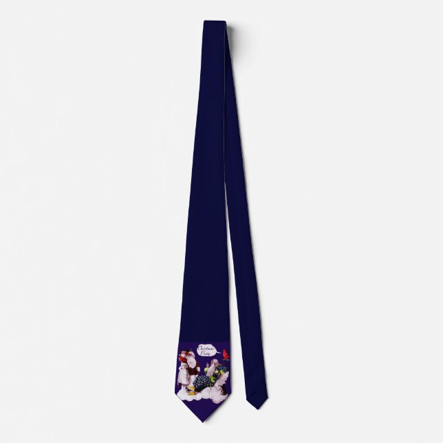 SANTA CLAUS ,LITTLE ANGEL & MERLIN Christmas Party Tie (Front)