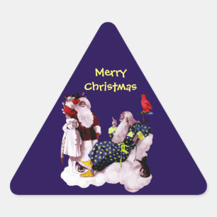 SANTA CLAUS,LITTLE ANGEL& MERLIN Christmas Party Triangle Sticker