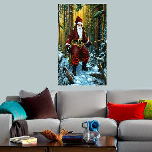 Santa Claus lost in the forest AI Art Poster