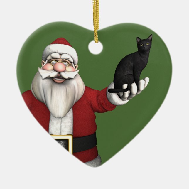 Santa Claus Loves Black Cats Ceramic Tree Decoration (Front)