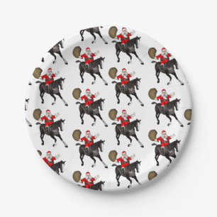Santa Claus Loves Black Horses Paper Plate