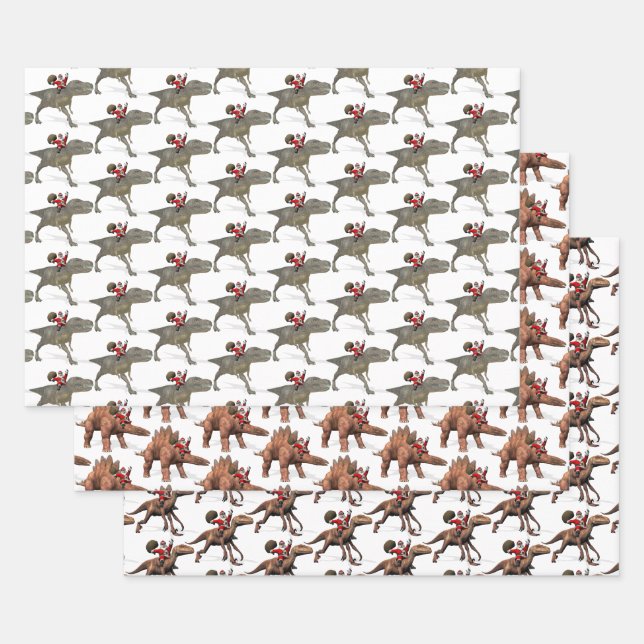 Santa Claus Loves Dinosaurs Wrapping Paper Sheet (Set)