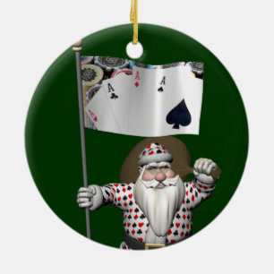 Santa Claus Loves Playing  Poker Ceramic Tree Decoration