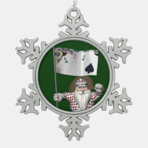 Santa Claus Loves Playing Poker Snowflake Pewter Christmas Ornament