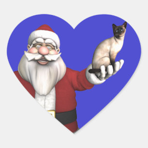 Santa Claus Loves Siamese Cats Heart Sticker
