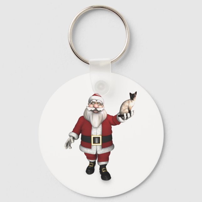 Santa Claus Loves Siamese Cats Key Ring (Front)