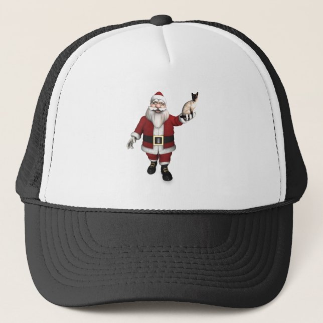 Santa Claus Loves Siamese Cats Trucker Hat (Front)